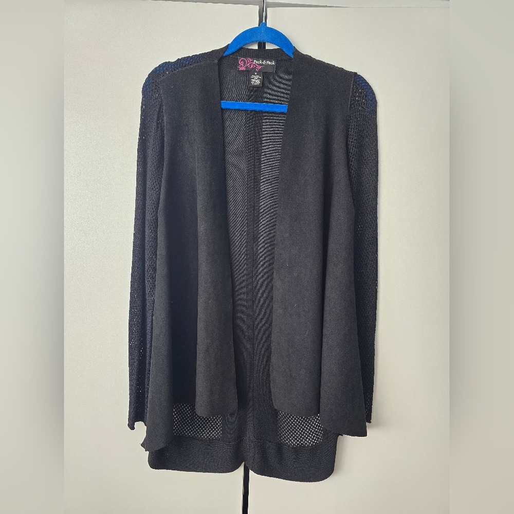 Peck & Peck M Black Suede Open Front Cardigan